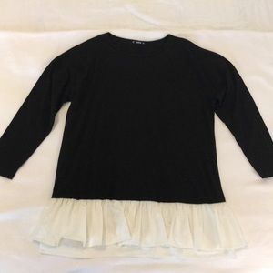 Black Sweater Top with White Ruffle Bottom